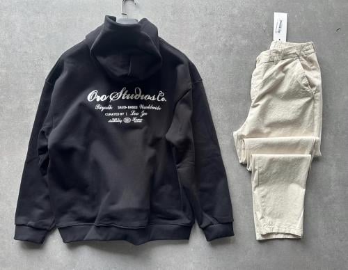 BEIGE HOODIE +GREY PANTS