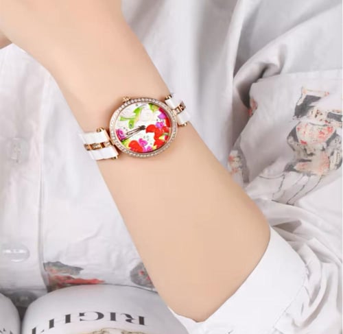 ساعة كوارتز من السيراميك الأبيض جودة عالية حجر الر...