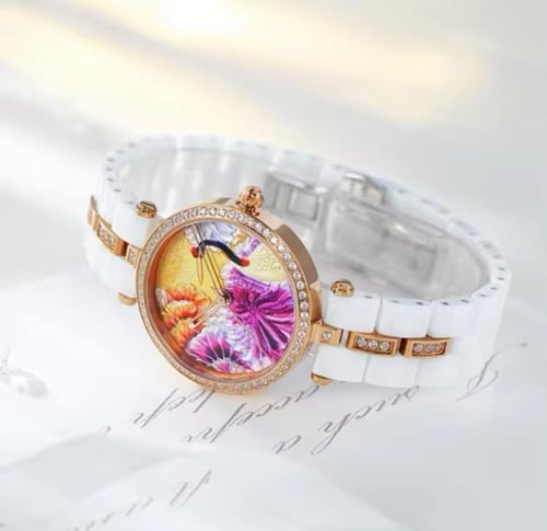 ساعة كوارتز من السيراميك الأبيض جودة عالية حجر الر...