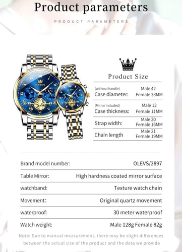 طقم ساعة كوارتز من OLEVS الفولاذ المقاوم للصدأ للأ...
