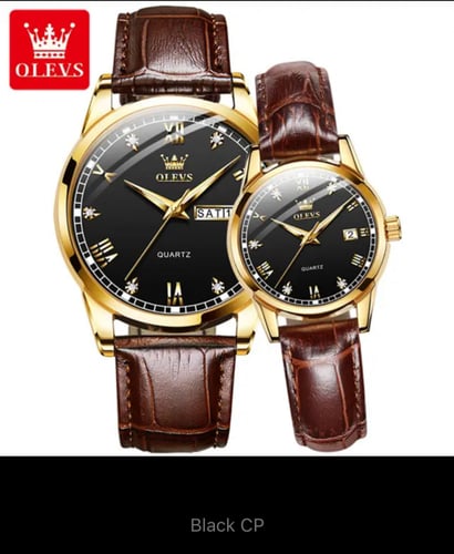 ‏طقم ساعة رجالية نسائية OLEVS ساعات جلدية حزام مقا...