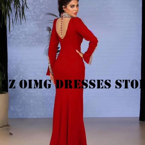 فستان سهرة حورية البحر أسود طويل بأكمام