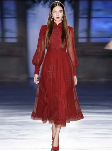 المدرج فستان الدانتيل ماكسي أنيقة الكروشيه التطريز...