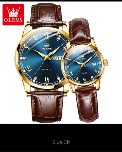 ‏طقم ساعة رجالية نسائية OLEVS ساعات جلدية حزام مقا...