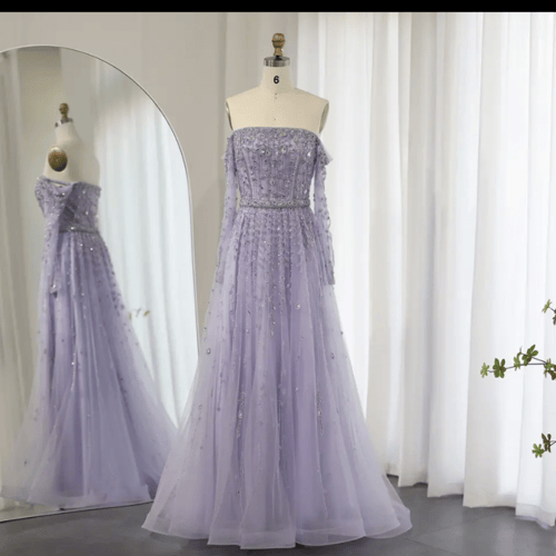 فستان سهرة نسائي بدون أكتاف من شارون سعيد ، بأكمام...