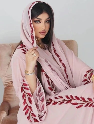 فستان مطرز مع وشاح للنساء ، طقم من قطعتين