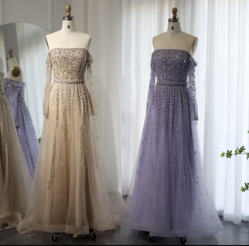 فستان سهرة نسائي بدون أكتاف من شارون سعيد ، بأكمام...