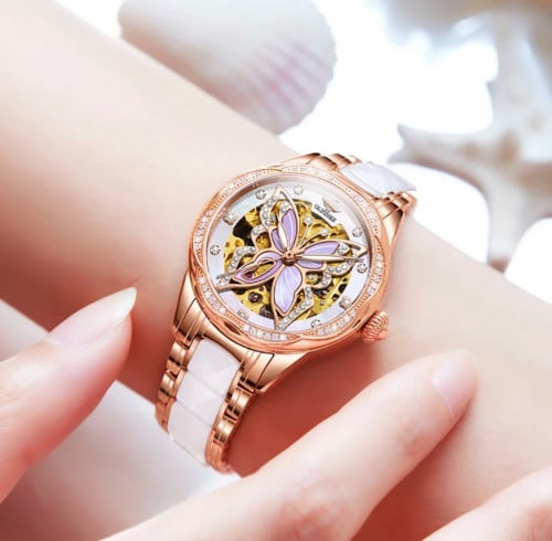 ‏OUPINKE ساعة للنساء مجموعة فاخرة التلقائي الميكان...