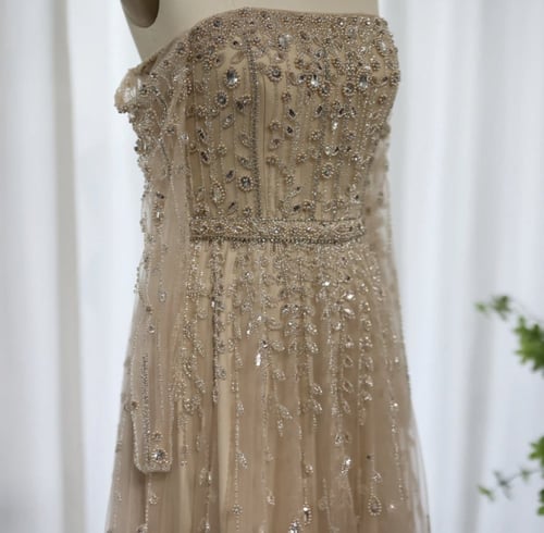 فستان سهرة نسائي بدون أكتاف من شارون سعيد ، بأكمام...