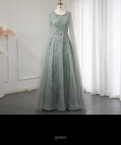 فستان سهرة بأكمام طويلة للنساء ، تنورة فاخرة ، أخض...