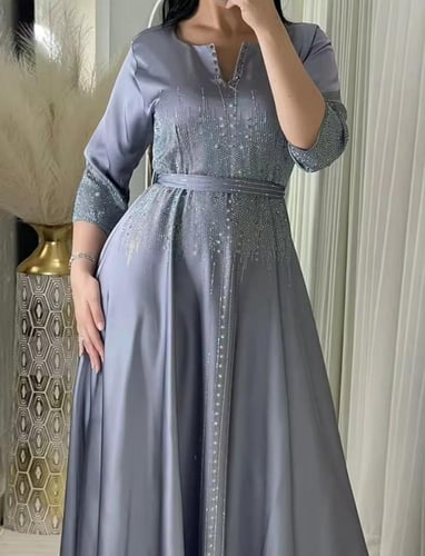 فستان سهرة إسلامي من الساتان للنساء ، عباية دبي