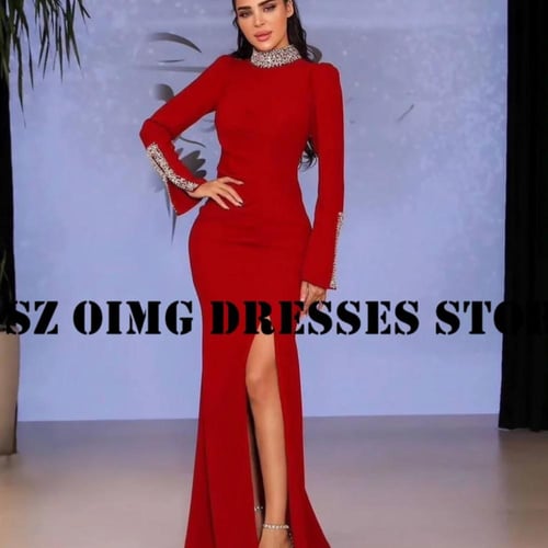 فستان سهرة حورية البحر أسود طويل بأكمام