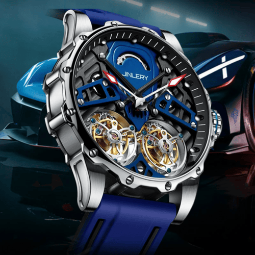 جينلي مزدوجة توربيون ساعة ميكانيكية للرجال الفاخرة...