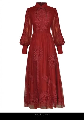 المدرج فستان الدانتيل ماكسي أنيقة الكروشيه التطريز...