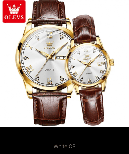‏طقم ساعة رجالية نسائية OLEVS ساعات جلدية حزام مقا...