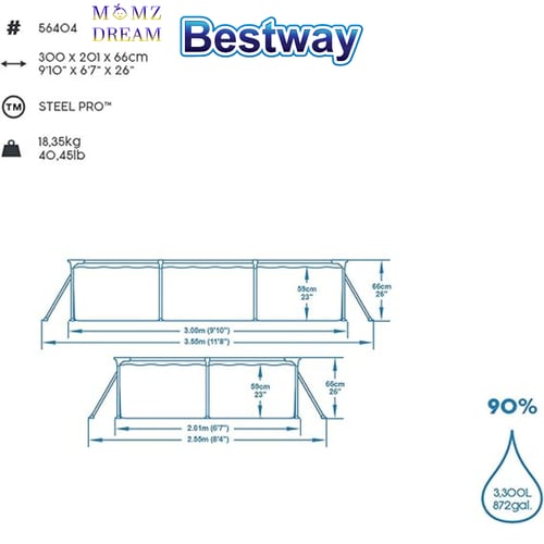 حوض سباحة للأطفال والكبار بإطار معدن مستطيل بدون ف...