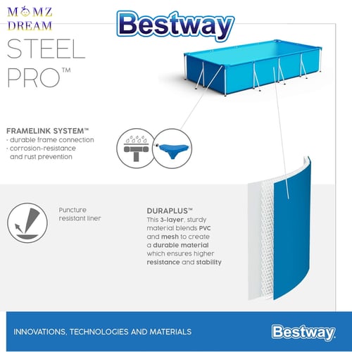 حوض سباحة للأطفال والكبار بإطار معدن مستطيل مع فلت...