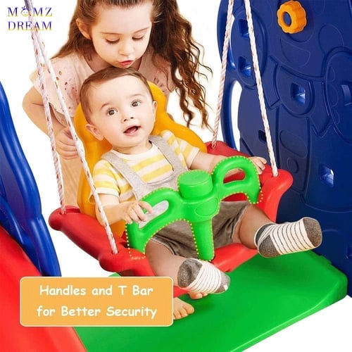 مرجيحة مع زحليقة وشبك كرة سلة 3 في 1 للأطفال .