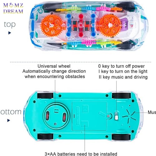 لعبة سيارة شفاف مع أصوات وإضاءة ليد و حركة دوران 3...
