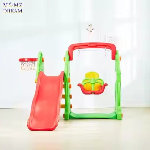 مرجيحة مع زحليقة وشبك كرة سلة 3 في 1 للأطفال .