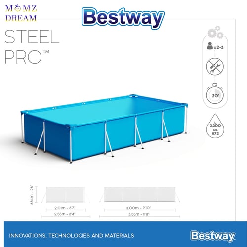 حوض سباحة للأطفال والكبار بإطار معدن مستطيل بدون ف...
