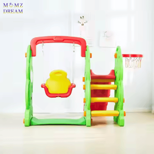 مرجيحة مع زحليقة وشبك كرة سلة 3 في 1 للأطفال .