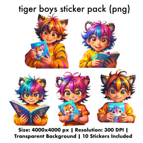 حزمة ملصقات أولاد بلباس نمر (PNG)