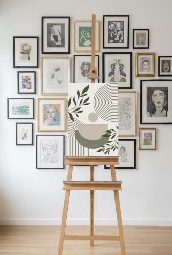 لوحة فنية تجريدية بخطوط هندسية ولمسات نباتية – ديك...