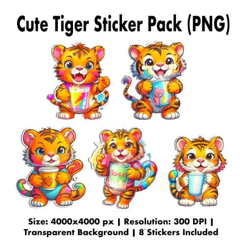 حزمة ملصقات نمر كيوت (PNG)