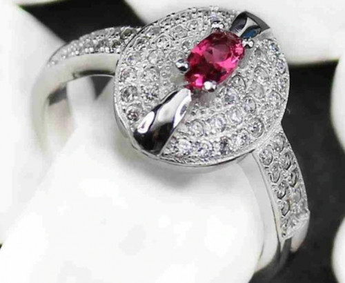 خاتم نسائي مطلي بالفضة ومزين بالزركون مقاس 7.25 أم...