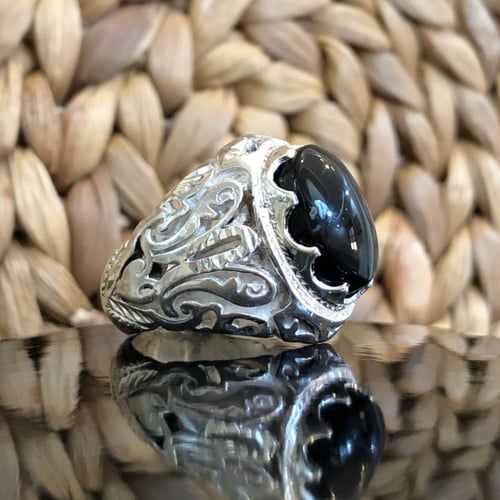 خاتم الفضة بحجر العقيق اليمني الاسود صياغة حجازية...