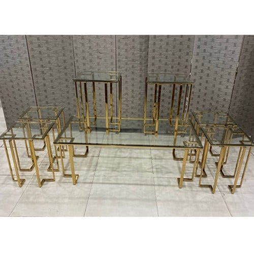 طاولة كنب 6 + 1 زجاج ذهبي