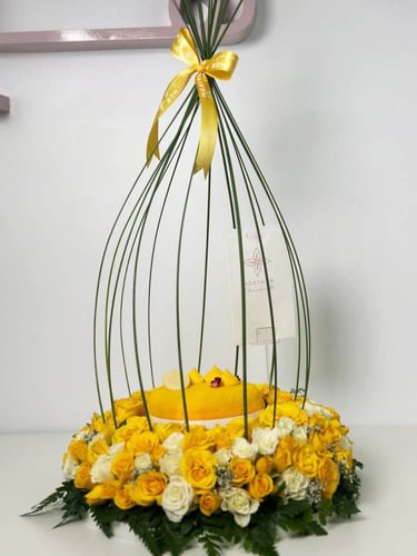 كيك مانجو ڤلڤت | ورد جوري أصفر وأبيض