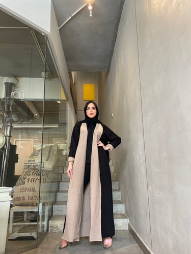 عباية دبل فيس آسود وبيج فاتح