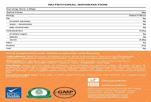 اتش اس اي نيوتريشن بيف بروتين ايزوليت -الاناناس -...
