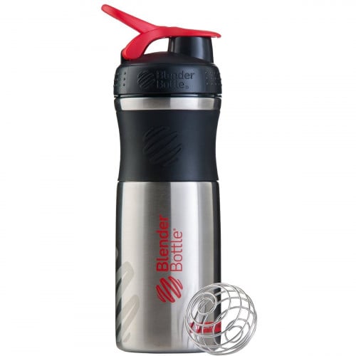 BlenderBottle SportMixer Stainless Steel - Black/R...