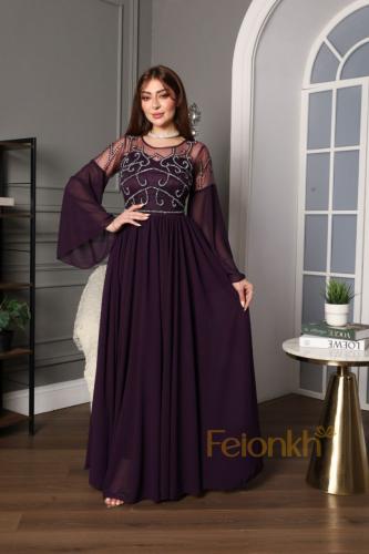 فستان: موف شيفون تطريز يدوي