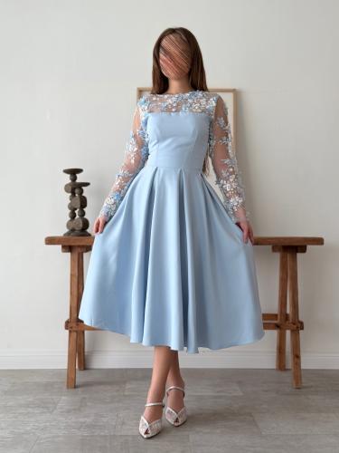 فستان عيد للسن المحير بكم مطرز