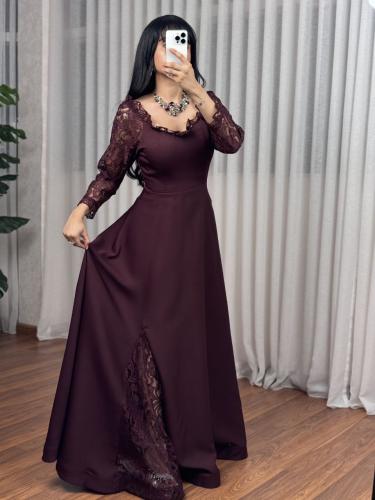 فستان برغندي كم دانتيل ناعم