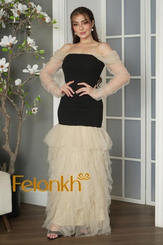 فستان : بيج واسود