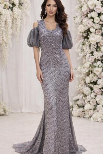 فستان سهرة رصاصي