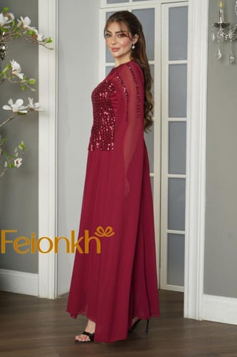 فستان:تل احمر سهرة