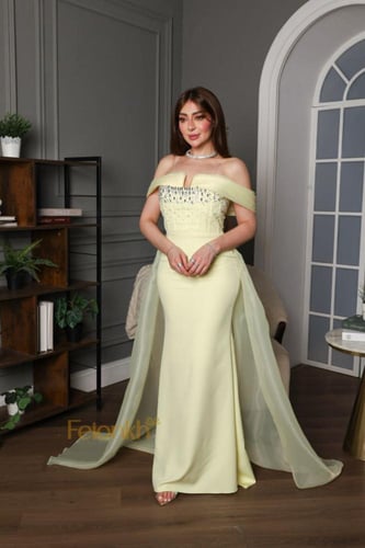 فستان: سهرة ليموني تطريز خرز