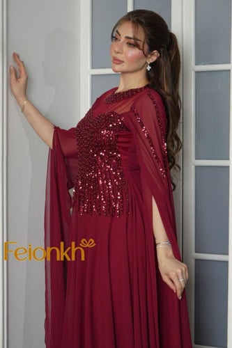 فستان:تل احمر سهرة