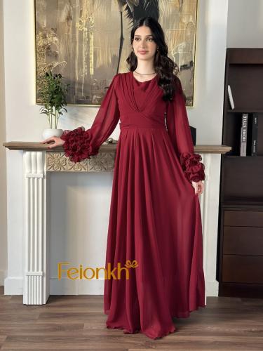 فستان : شيفون لون عودي