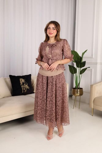 طقم دانتيل لون بني موكا راقي