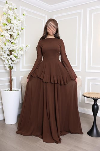 فستان موكا ناعم باكمام طويلة