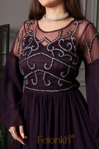 فستان: موف شيفون تطريز يدوي