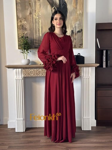 فستان : شيفون لون عودي