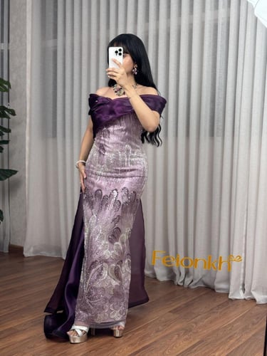 فستان: سهرة لون موف تطريز خرز